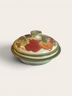 Vintage Green and Red Fruit-Decor Covered Serving Dish